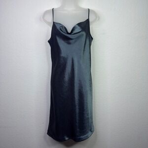 Banana Republic Slip Dress Womens 10 Green Gray Metallic Satin Y2K Minimalist